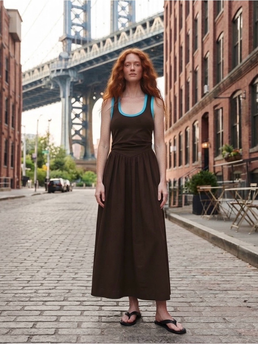ASOS Brown Maxi Dress with Teal Trim